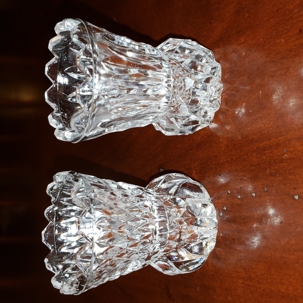 Vintage Salt Cellars or Toothpick Holders Pressed Glass Mid Century Pair of 2